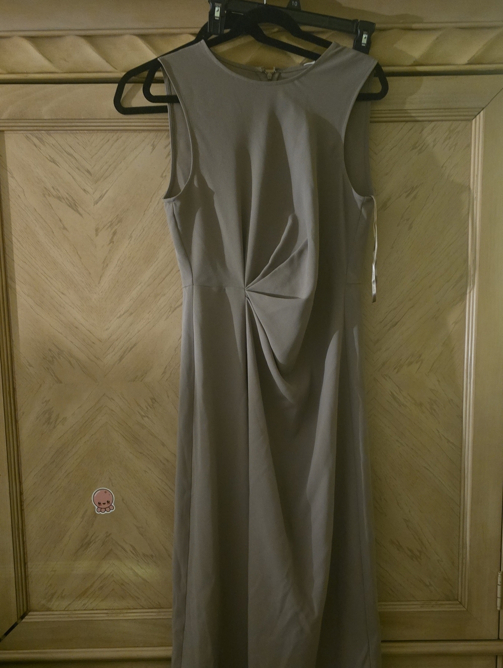 Luxely Sleeveless Taupe Twist-Front Midi Dress